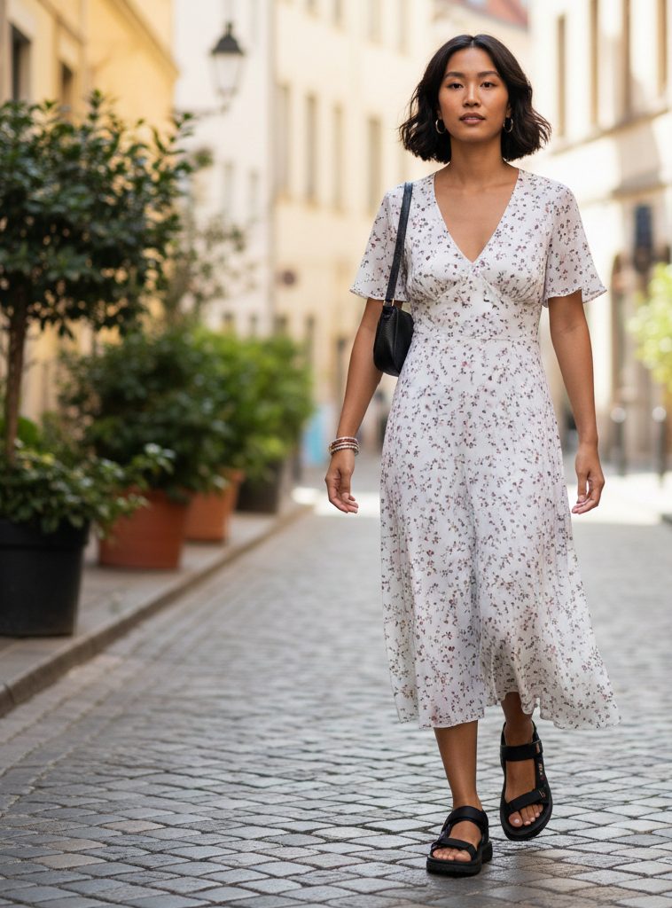 A pair of Teva Hurricane XLT2 sport sandals featuring adjustable nylon straps and a rugged rubber sole, styled for a summer outdoor walking adventure.