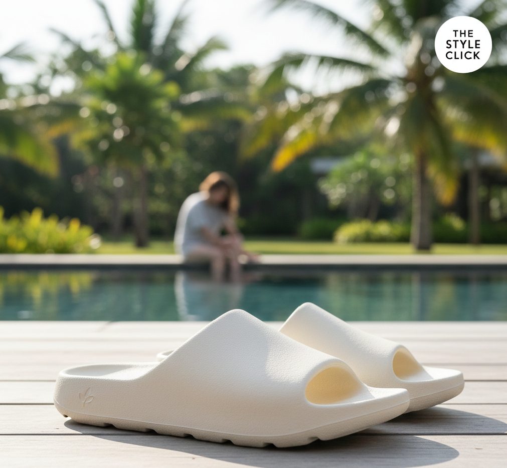 Eco-friendly Allbirds Sugar Sliders made from carbon-negative sugarcane SweetFoam, showcasing a lightweight and sustainable design for summer.