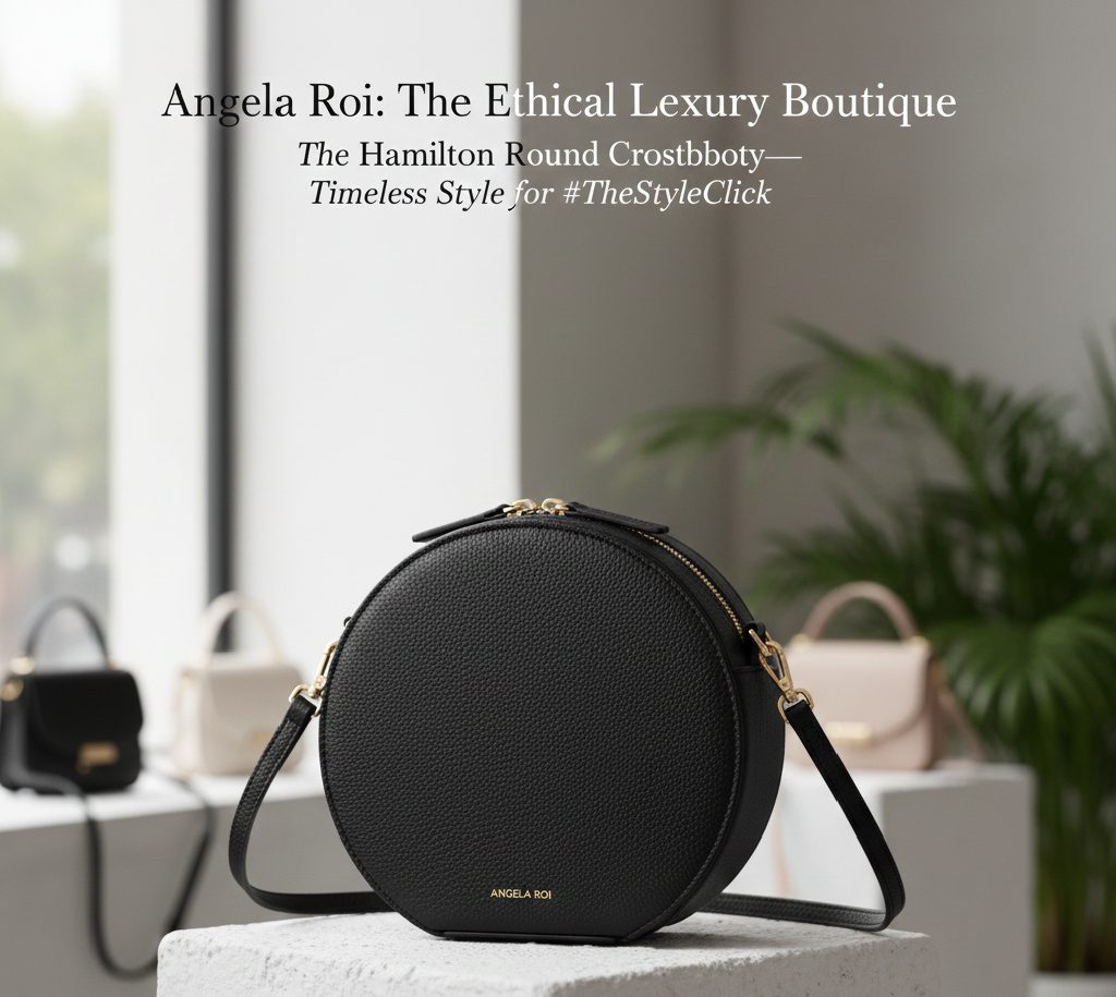 A premium micro-fiber vegan leather Hamilton Round Crossbody bag by Angela Roi, showcasing a soft and realistic luxury texture.