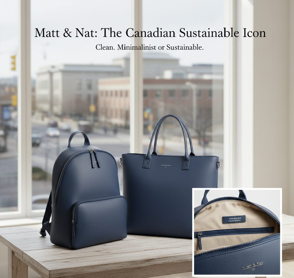 Minimalist Matt & Nat vegan leather backpack and structured tote with linings made from 100% recycled plastic bottles.