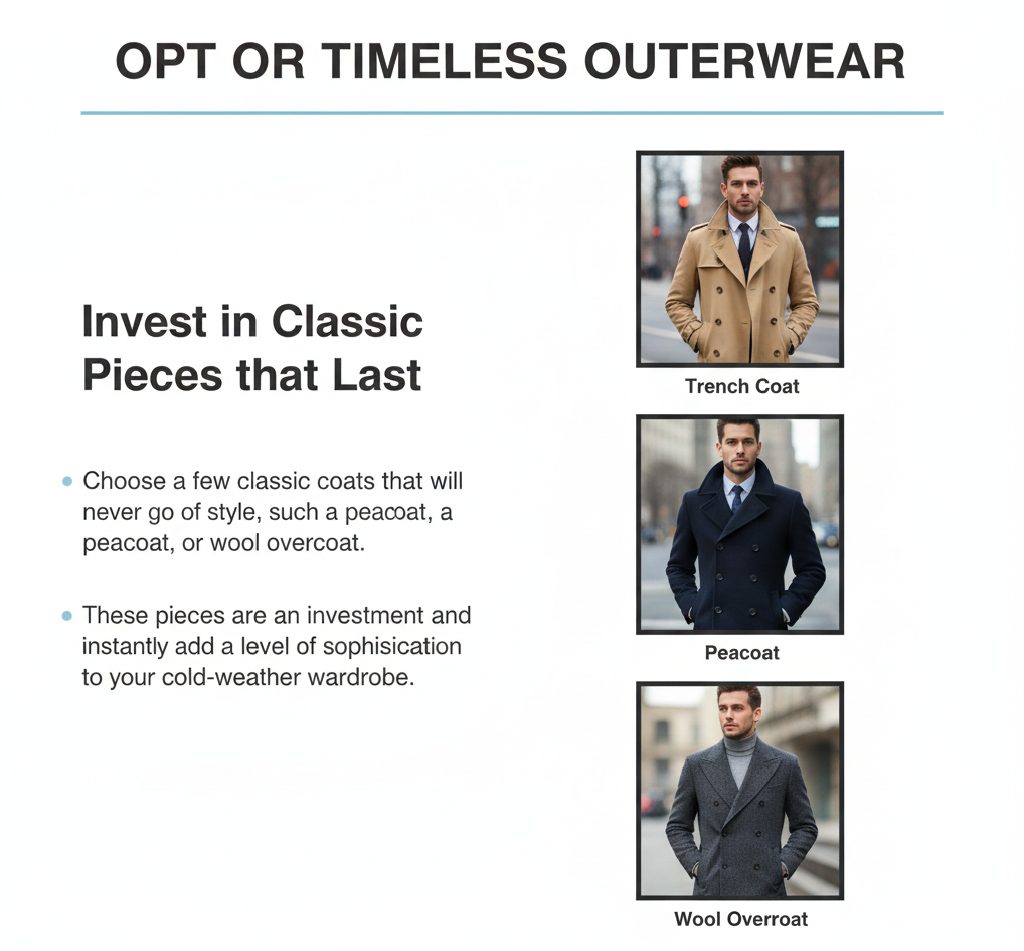 A man wearing a timeless camel-colored wool overcoat walking down a city street.