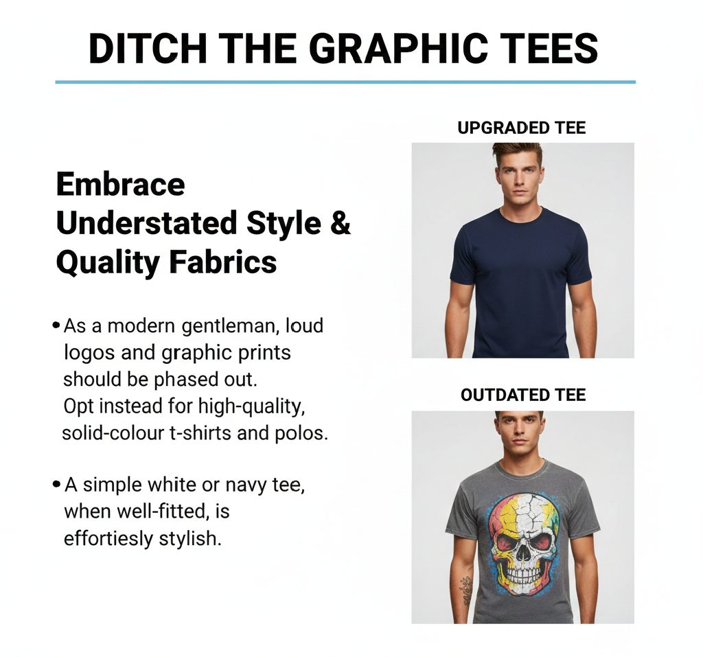 A man looking sharp in a high-quality, perfectly fitted solid navy blue t-shirt.