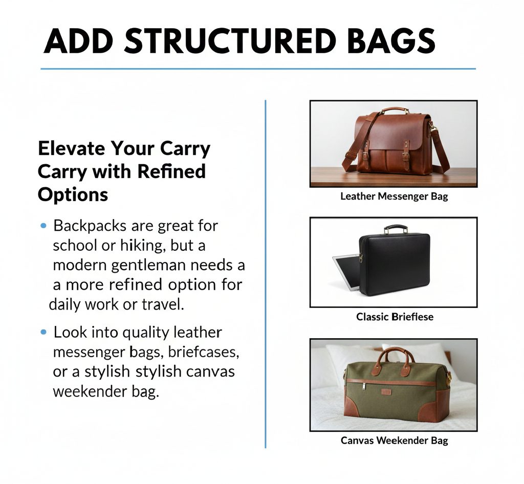 A professional man carrying a high-quality dark brown leather messenger bag.