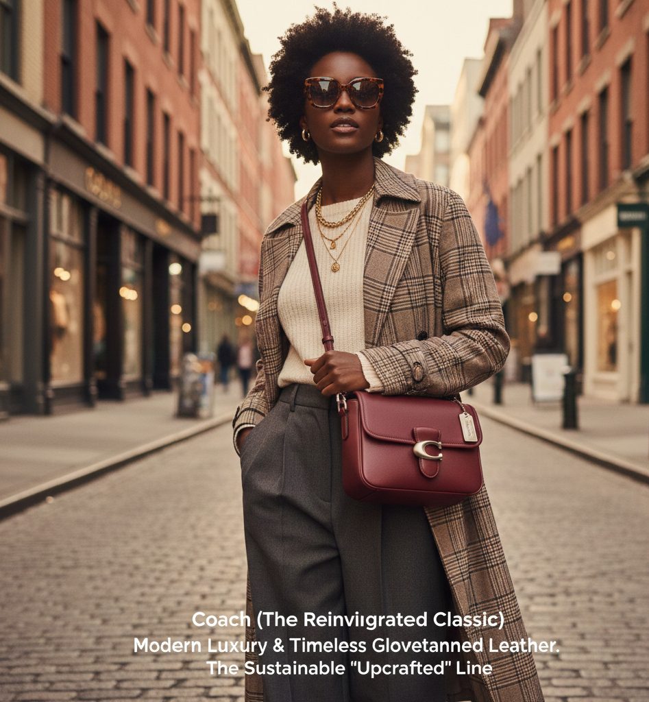 A classic Coach Tabby shoulder bag in glovetanned leather, showcasing a high-quality alternative to the Fendi Baguette.