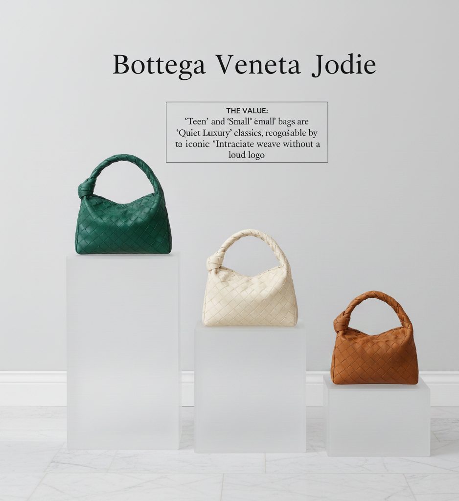 Bottega Veneta Jodie bag with Intrecciato weave, perfect for quiet luxury investors.