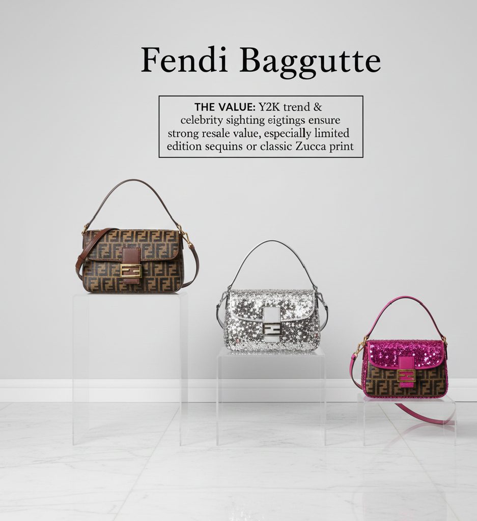 The iconic Fendi Baguette bag, a high-value collector item for Y2K fashion lovers.