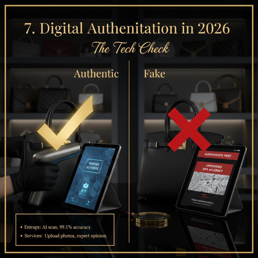 Spot Fake Luxury Bags Using AI technology and digital scanning tools like Entrupy to authenticate a luxury handbag.