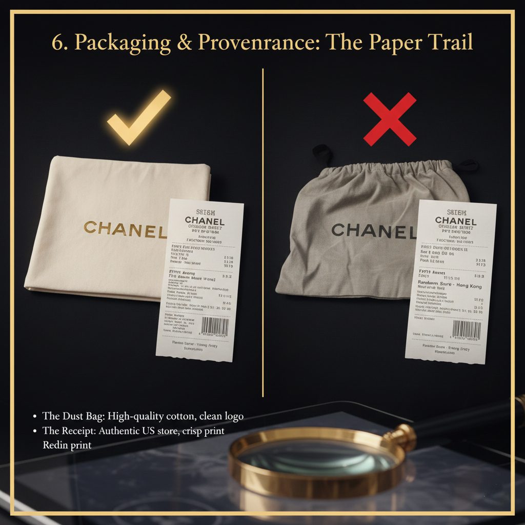 High-quality cotton dust bag and original packaging for a 100% authentic luxury investment.