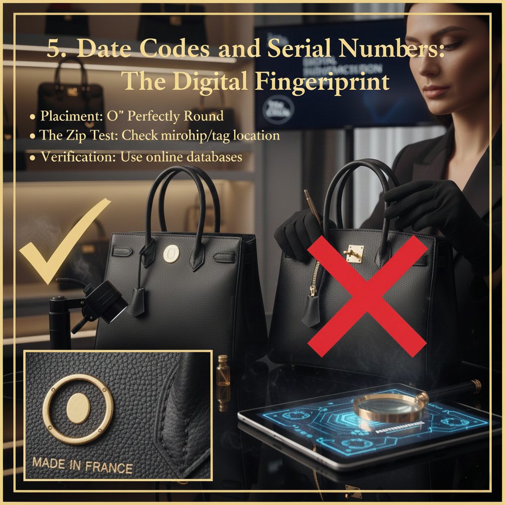 Authentication of luxury bag serial numbers and modern microchip placement in 2026 models.
