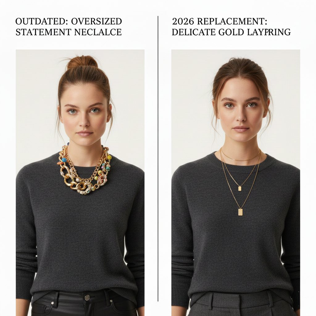 Close-up of delicate gold chains and small pendants layered on a clean neckline.