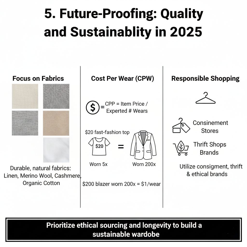 Close-up textures of high-quality sustainable fabrics like organic cotton and merino wool, representing long-term wardrobe investments.