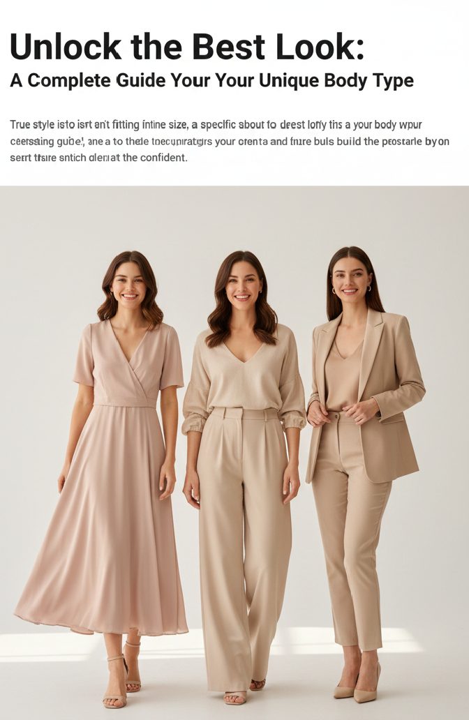 A group of women with different body shapes wearing elegant, neutral-toned outfits to demonstrate dressing for your body type.