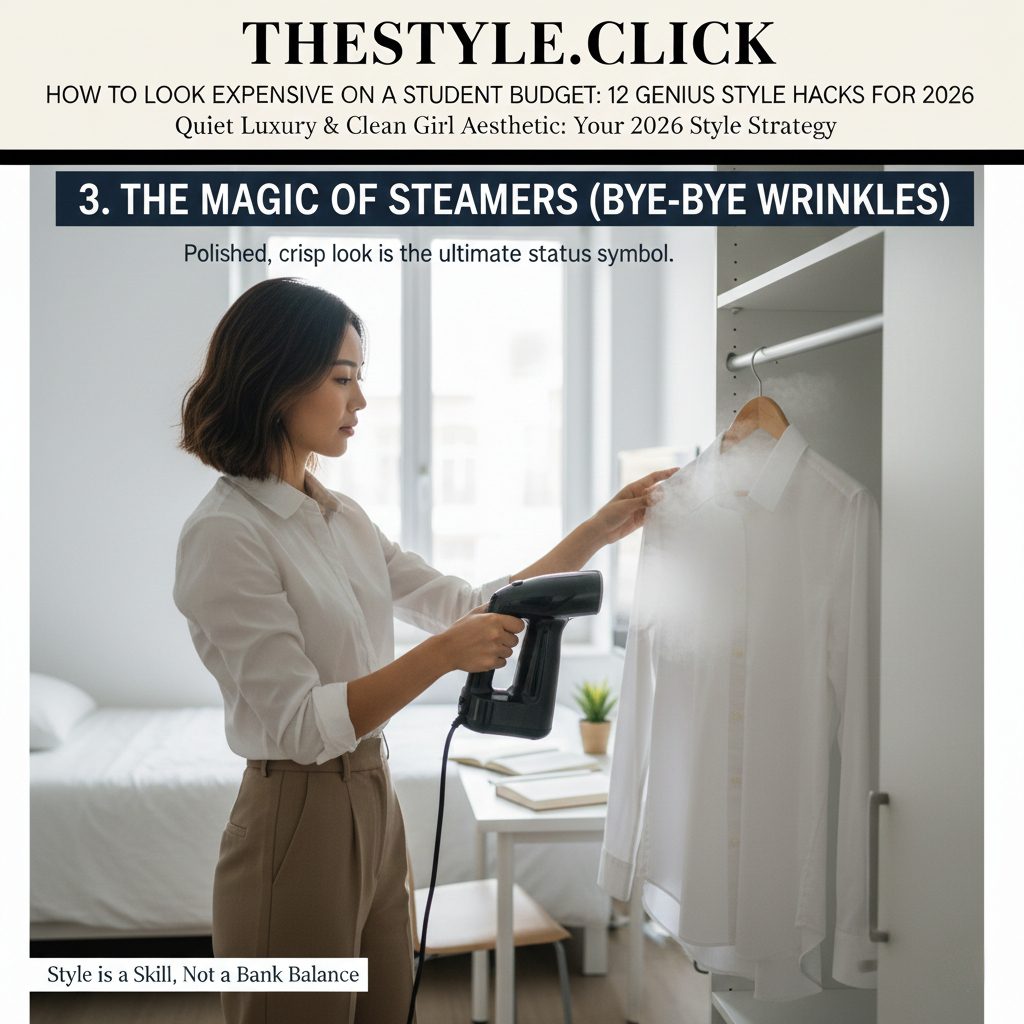 A crisp, wrinkle-free white cotton shirt demonstrating the effect of using a garment steamer.