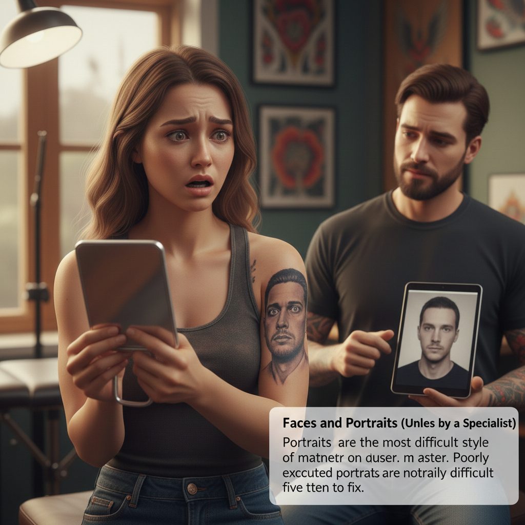 A detailed realistic portrait tattoo on an arm showing the high level of skill required by a specialist.