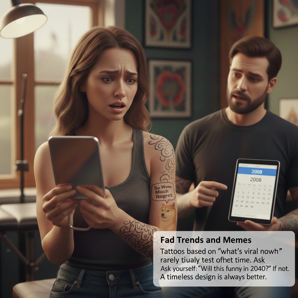 An outdated viral trend tattoo on a finger showing why meme-based body art doesn't age well.