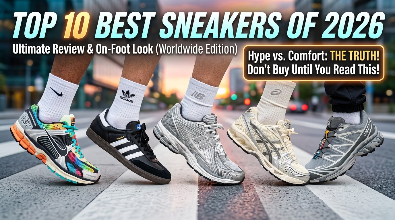 Top 10 Best Sneakers of 2026 trending lifestyle and running footwear lineup on-foot look
